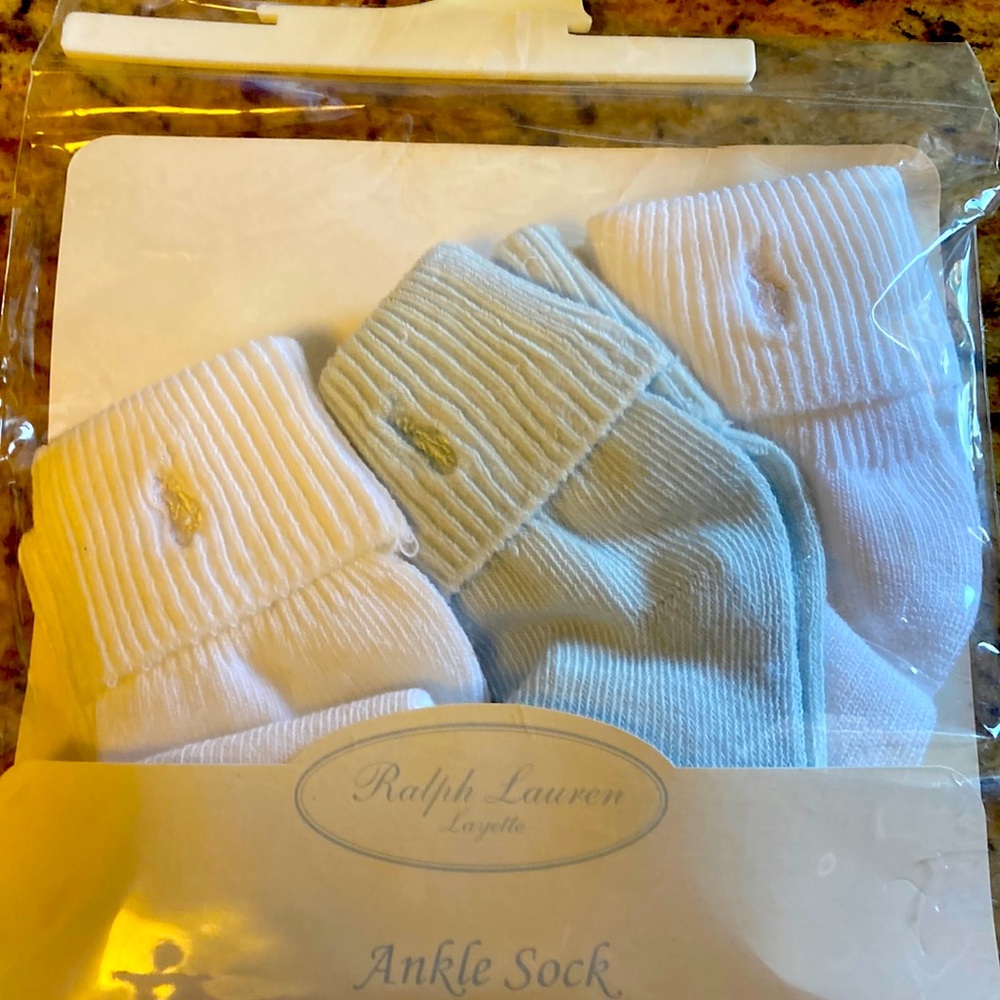 NWT Ralph Lauren 3 pack baby ankle socks. One size